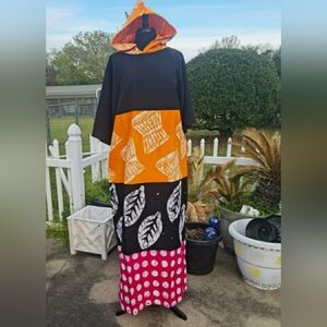 Stylish Black and Orange Hoodie Caftan Dress